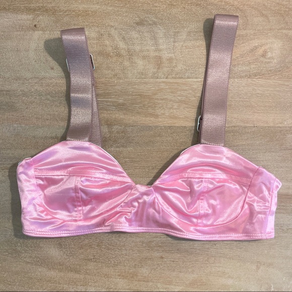 NEW JYORK THE LABEL Pink Satin Adjustable Taupe Strap Bikini Swimwear XS/S - Picture 2 of 12